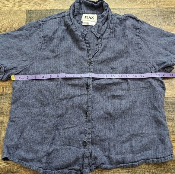 FLAX linen button down short sleeve blouse - Picture 3 of 7